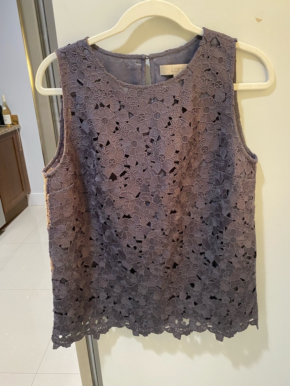 LOFT Steel Gray Lace Sleeveless Top